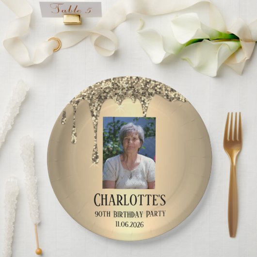 90th Ninety Elegant Birthday Party Gold Pappteller (Hochzeit)