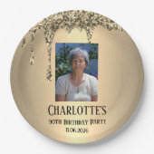 90th Ninety Elegant Birthday Party Gold Pappteller (Vorderseite)