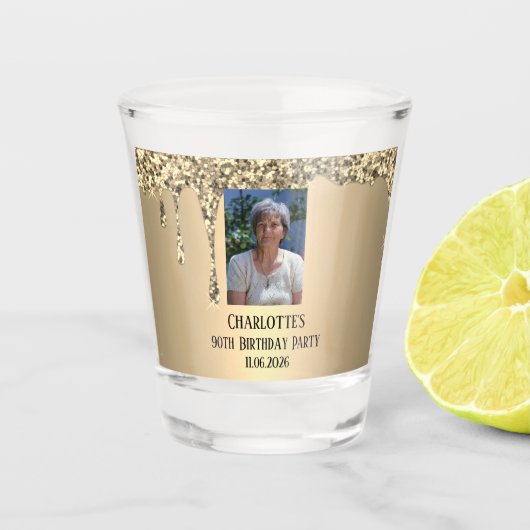 90th Ninety Elegant Birthday Party Gold Schnapsglas (Vorderseite)