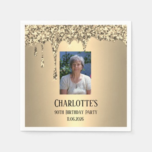 90th Ninety Elegant Birthday Party Gold Serviette (Vorderseite)