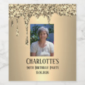 90th Ninety Elegant Birthday Party Gold Weinetikett (Einzelnes Label)