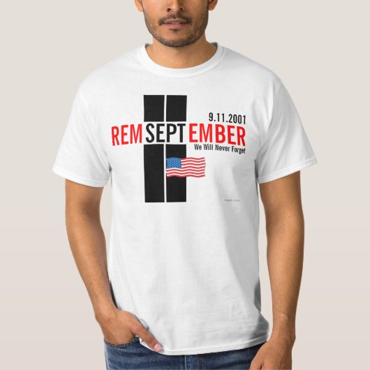 911 Denken Sie daran, 11. September Flaggen Roter T-Shirt (Vorderseite)