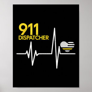 911-Dispatcher Herzschlag Polizei dünne Flagge Pat Poster