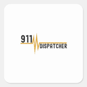 911 Dispatcher Thin Gold Line Heartbeat Quadratischer Aufkleber