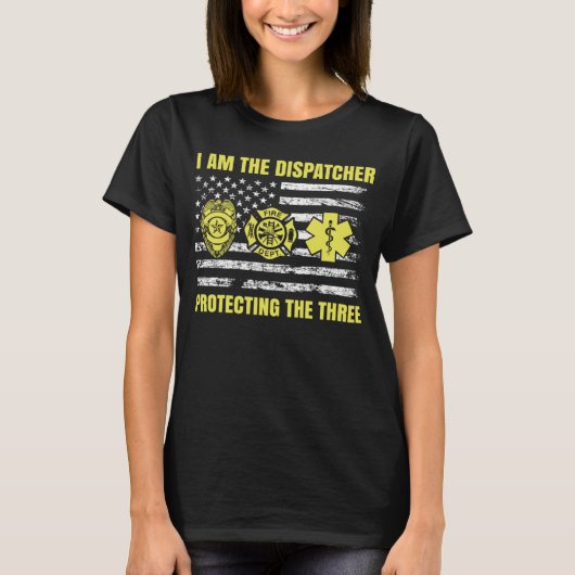 911 Dispatcher Thin Yellow Line Dispatch US amerik T-Shirt (Vorderseite)