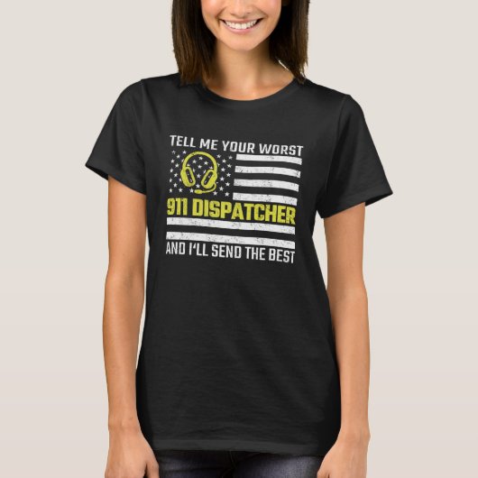 911 Dispatcher US Flag Thin Gold Line Emergency Di T-Shirt (Vorderseite)