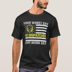 911-Dispatcher US-Flagge Dünne Goldlinie Notfall-D T-Shirt