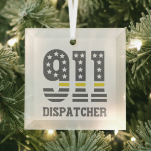 911 Dispatcher USA Flag Thin Yellow Line Emergency Ornament Aus Glas