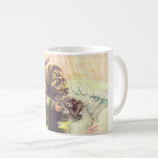 911 Feuerwehrmann-Engel Kaffeetasse (VorderseiteRechts)