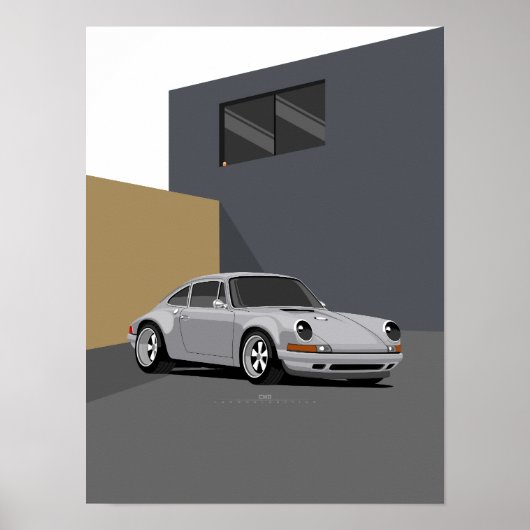 911 Silver Classic Car - Minimalistisch Retro Silv Poster (Vorne)