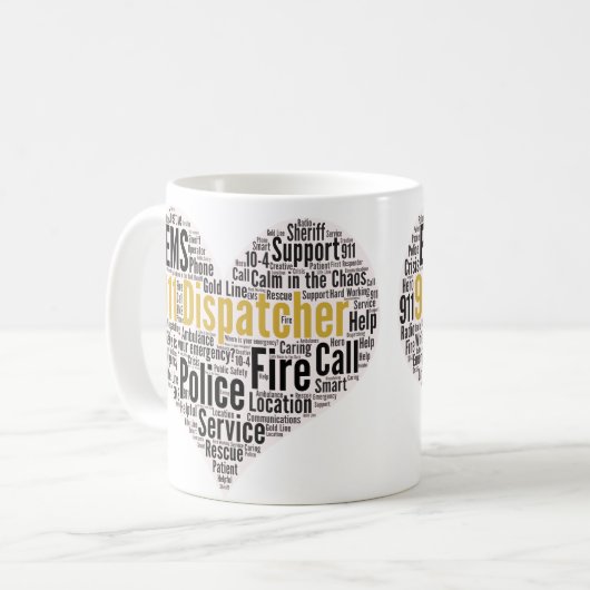 911 Word-Cloud für den Datenaustausch Kaffeetasse (Vorderseite Links)