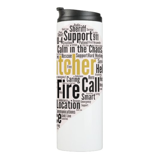 911 Word-Cloud für den Datenaustausch Thermosbecher (Nach rechts gedreht)