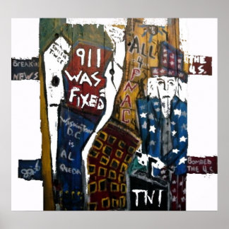 911 WURDE MIT HOLZUNTERSTÜTZUNGEN BEFESTIGT POSTER