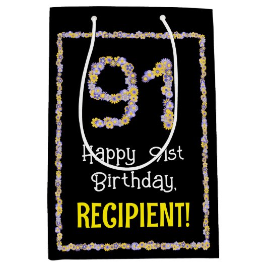 91. Geburtstag: Blumennummer, Individuelle Name, B Mittlere Geschenktüte (Vorderseite)