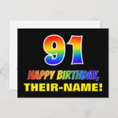 91. Geburtstag: Bold, Fun, Simple, Rainbow 91 Postkarte (Vorne/Hinten)