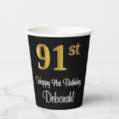 91. Geburtstag - Elegante Luxuriöse Imitate Gold L Pappbecher (Vorderseite)