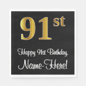 91. Geburtstag ~ Elegante Luxuriöse Imitate Gold L Serviette (Vorderseite)