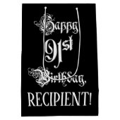91. Geburtstag: Extravagant, elegant, Script + Ind Mittlere Geschenktüte (Rückseite)
