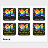 91. Geburtstag: Farbige Musiksymbole, Regenbogen 9 Quadratischer Aufkleber (Blatt)