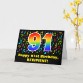 91. Geburtstag: Farbige Musiksymbole & Regenbogen  Karte (Gelbe Blume)