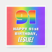 91. Geburtstag: Farbiges, lustiges Regenbogenmuste Serviette (Vorderseite)