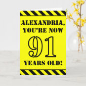 91. Geburtstag: Fun Stencil Style Text, Individuel Karte (Gelbe Blume)