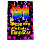 91. Geburtstag: Loving Hearts Pattern, Regenbogen  Mittlere Geschenktüte (Vorderseite)