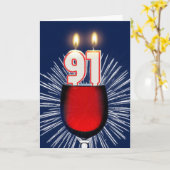 91. Geburtstag mit Wein und Kerzen Karte (Gelbe Blume)