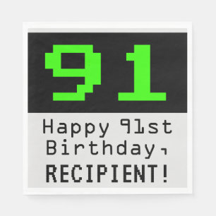 91. Geburtstag - Nerdy / Geeky Style "91" & Name Serviette
