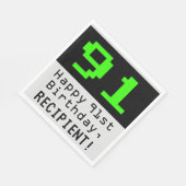 91. Geburtstag - Nerdy / Geeky Style "91" & Name Serviette (Ecke)