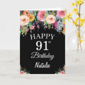 91. Geburtstag Wasserfarbenflorale Blume Schwarze  Karte (Gelbe Blume)