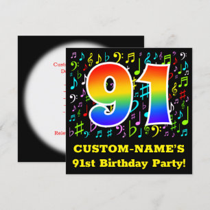91. Geburtstagsfeier: Fun Music Symbols, Regenboge Einladung
