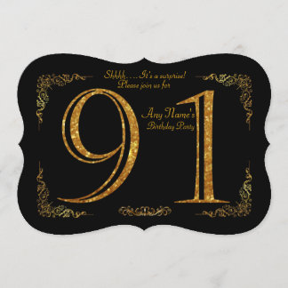 91. Geburtstagsparty 91., Gatsby, Black & Gold Einladung