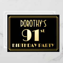 91. Geburtstagsparty: Art Deco Look "91", w/ Name Folieneinladung
