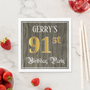 91. Geburtstagsparty - Imitate Gold & Imitate Wood Serviette