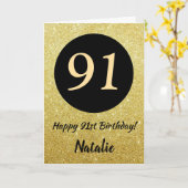 91. Happy Birthday Black and Gold Glitzer Card Karte (Gelbe Blume)