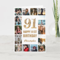 91. Happy Birthday Gold und White Foto Collage