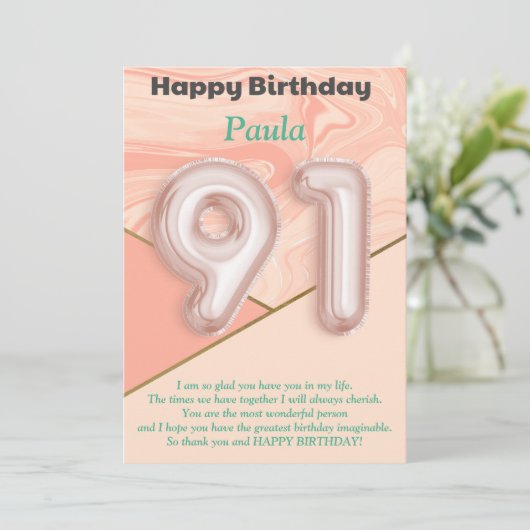 91-jährige Mädchen Happy Birthday Card (Stehend Vorderseite)