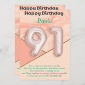 91-jährige Mädchen Happy Birthday Card (Vorne/Hinten)