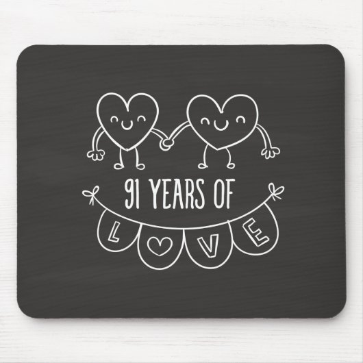 91. Jubiläum Geschenk Chalk Herzen Mousepad (Vorne)