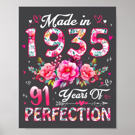 91 Year Old Made In 1935 Floral 91st Birthday Wome Poster (Vorne)