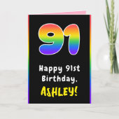 91st Birthday: Colorful Rainbow # 91, Custom Name Karte (Vorderseite)
