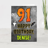 91st Birthday: Eerie Halloween Theme + Custom Name Karte (Vorderseite)