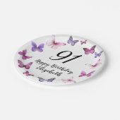 91st Birthday Pink Purple Butterflies Pappteller (Schrägansicht)