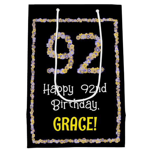 92. Geburtstag: Blumennummer, Individuelle Name, B Mittlere Geschenktüte (Rückseite)
