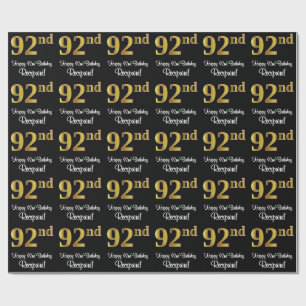 92. Geburtstag: Elegantes Luxuriöse Imitate Gold  Geschenkpapier
