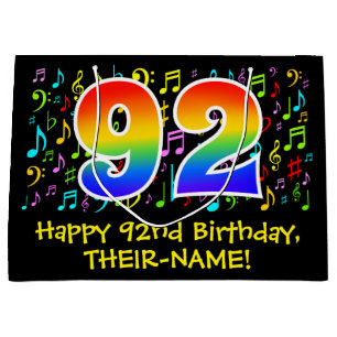 92. Geburtstag - Farbige Musiksymbole, Regenbogen  Große Geschenktüte