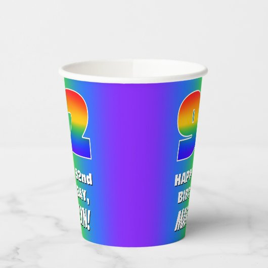 92. Geburtstag: Farbiges, lustiges Regenbogenmuste Pappbecher (Links)