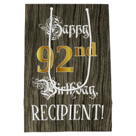 92. Geburtstag: Imitate Gold Look & Imitate Holzmu Mittlere Geschenktüte