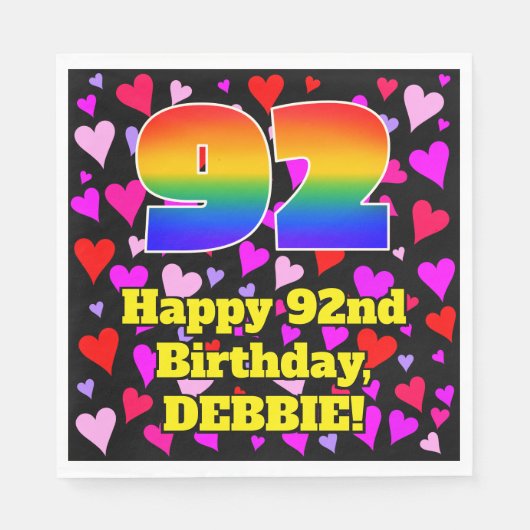 92. Geburtstag: Loving Hearts Pattern, Regenbogen Serviette (Vorderseite)
